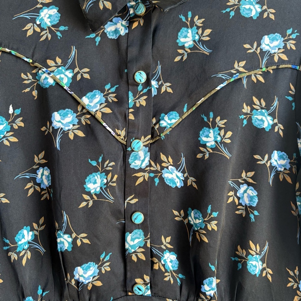 Sandro Paris Black Floral Button-Front Satin Dress- Size 38 (US 6) 100% Viscose - Picture 10 of 14